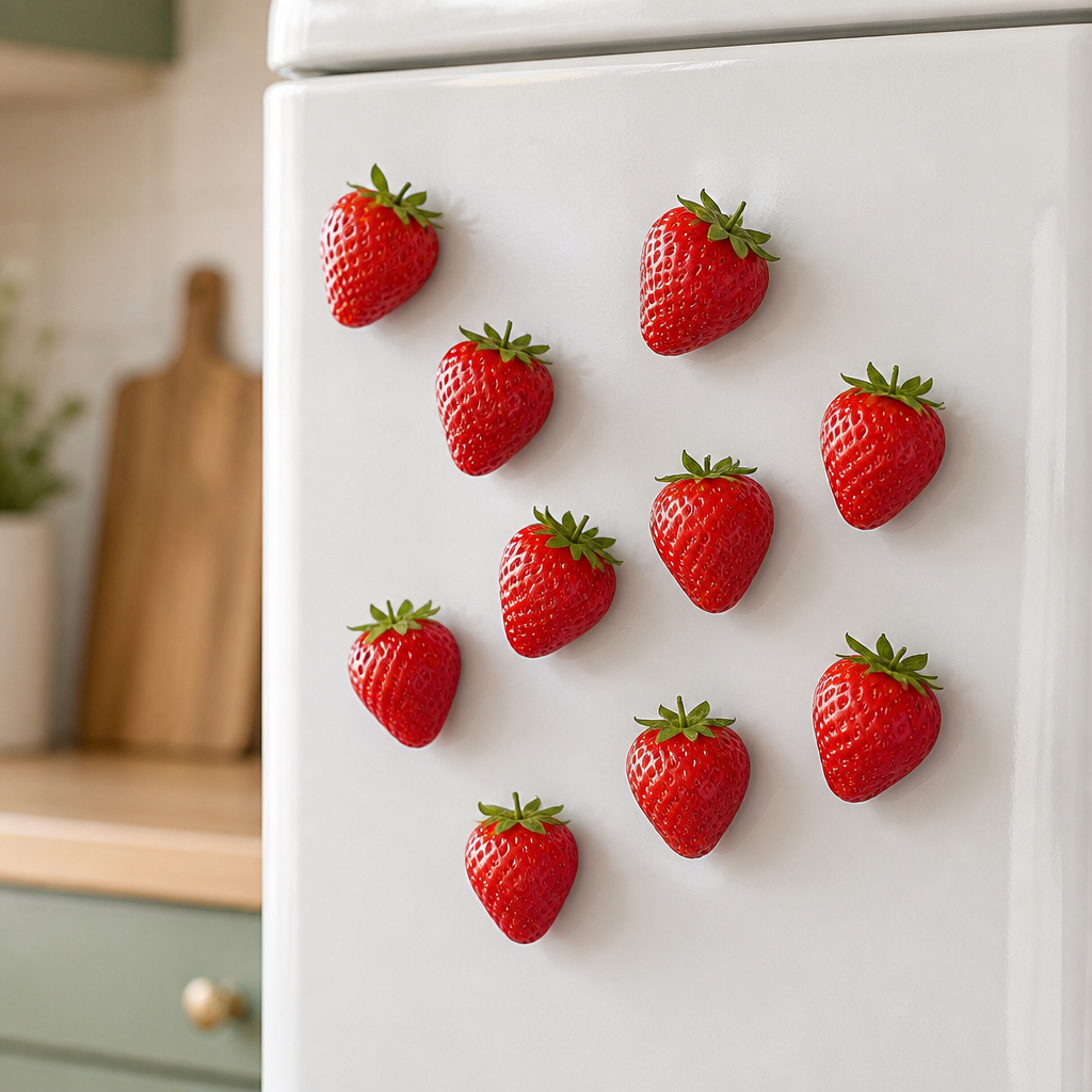 A 10-pack of strawberry magnets